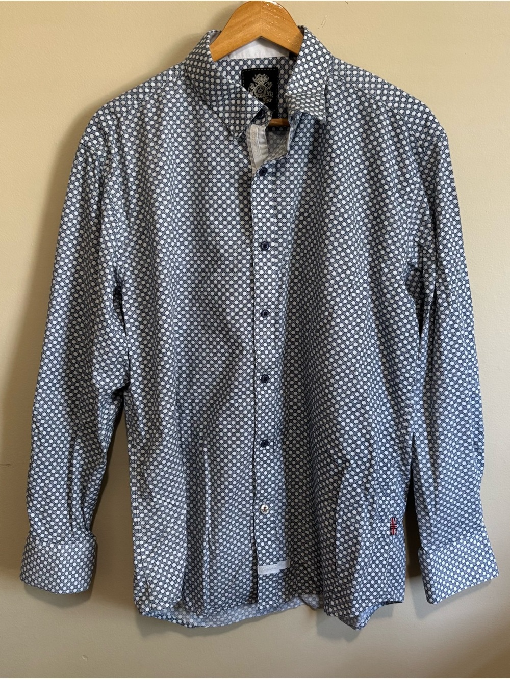 English Laundry Blue White Geometric Stretch Button-Up Shirt Men’s L